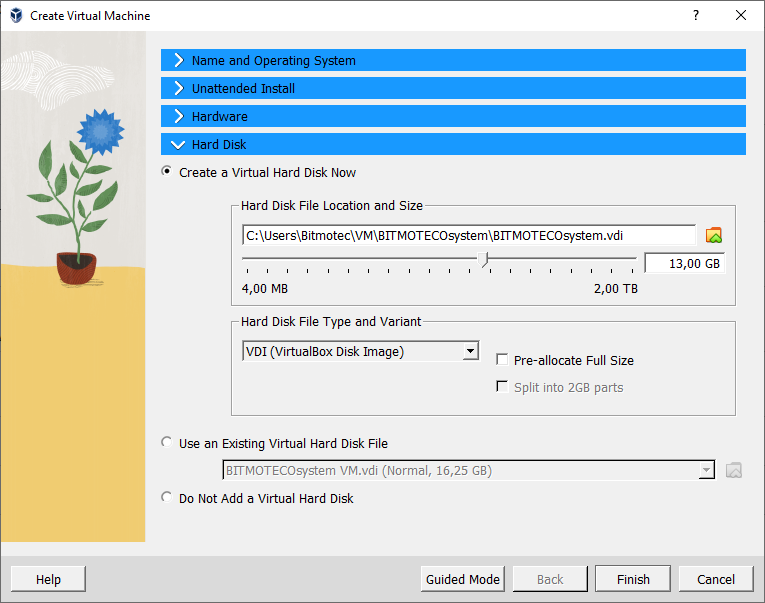 Create VM - hard disk